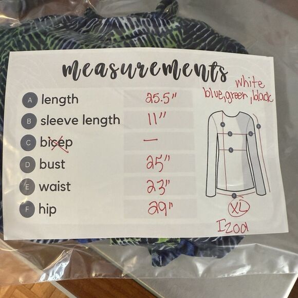 IZOD Top Women’s Size XL Blue/Green/Black Abstract Print Dolman Sleeve Blouse - Picture 5 of 5